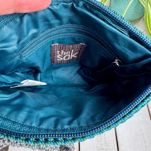 The Sak Teal & Navy Crochet Clutch with Silver Bow - Picture 4 of 6